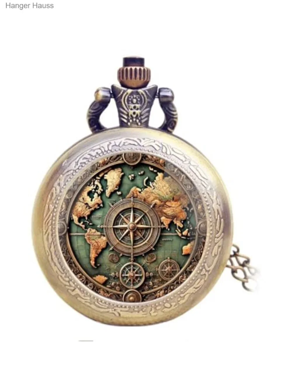Vintage Graphic Glass Dome Pocket Watch with Chain